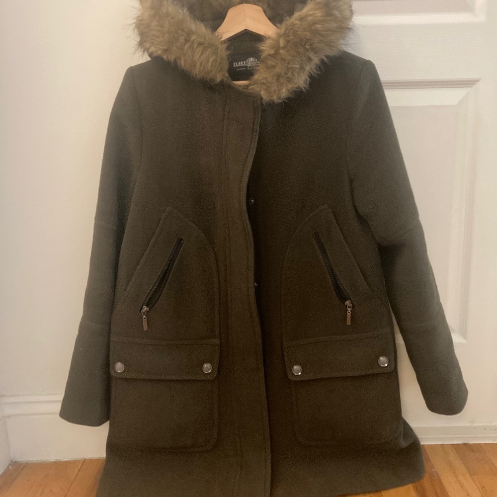 Textured Olive Jacket with Faux Fur